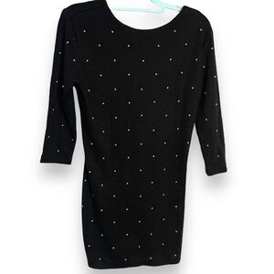 Monica Heart Sweater Mini Dress Women's Medium Black Studded Party LBD Vintage